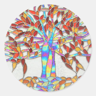 Glas in lood "Tree of Enchantment" versie 2 Ronde Sticker