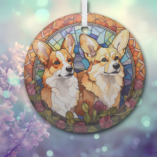 Glas in lood Twin Corgi Dogs Christmas Ornament