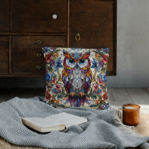 Glas-in-lood uil inspiratie kussen