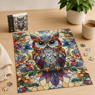 Glas-in-lood-uil-kunst Legpuzzel