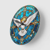 Glas in lood van Christelijk Kruis Ronde Klok (Hoek)