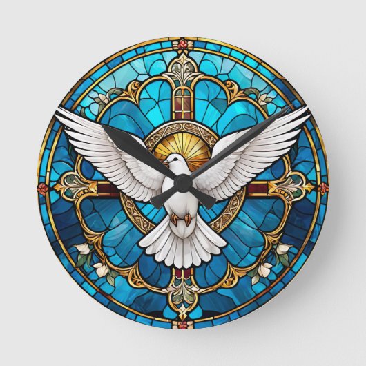 Glas in lood van Christelijk Kruis Ronde Klok (Voorkant)