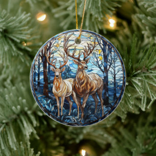 Glas in lood van herten keramisch ornament