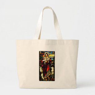 Glas in lood van Jezus The Good Shepherd Grote Tote Bag