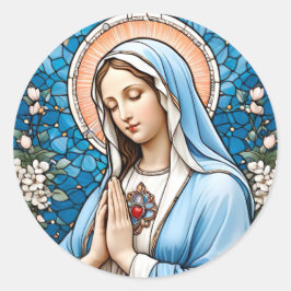 Glas in lood van Maagd Maria Christelijk Katholiek Ronde Sticker