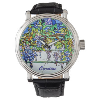  Glas in lood van Tiffany Wisteria Floral Art Horloge