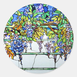 Glas in lood van Tiffany Wisteria Floral Art Ronde Sticker
