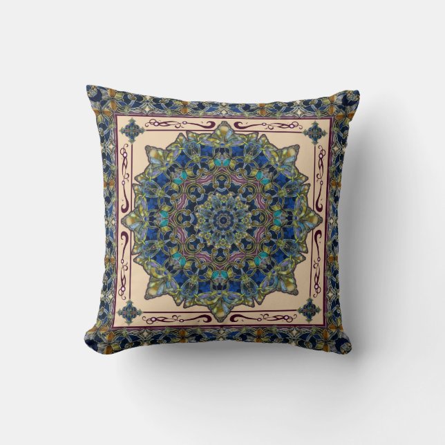 Glas in lood Venster Mandala Decor Pillow Kussen (Voorkant)