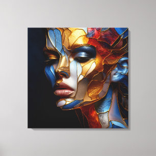 Glas in lood vrouw - harmonie in glas en huid canvas afdruk