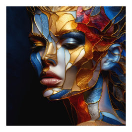 Glas in lood vrouw - harmonie in glas en huid foto afdruk