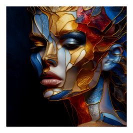 Glas in lood vrouw - harmonie in glas en huid perfect poster