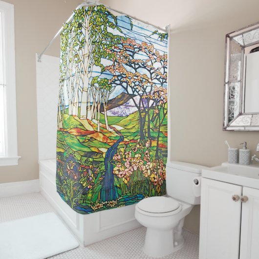 Glas in lood Waterfall Iris Birch Tiffany Douchegordijn (In situ)