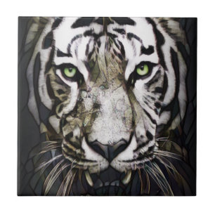Glas in lood White Tiger Tegeltje
