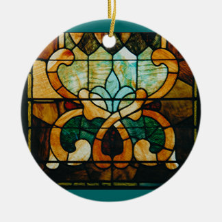 Glas in lood wijn, rond keramisch ornament