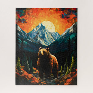 Glas in lood Wildlife Mountain Sunset Beer Legpuzzel