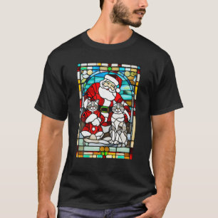 Glas in lood Window Art Grey Tabby Cat en Santa T-shirt
