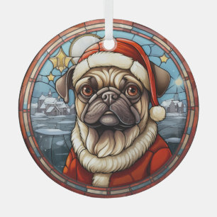 Glas in lood Winter Village Pug Dog Christmas Ornament