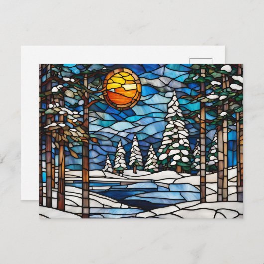 Glas in lood winterlandschap feestdagenkaart (Voorkant / Achterkant)