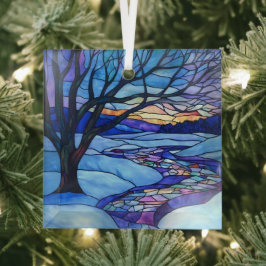 Glas in lood winterlandschap glas ornament