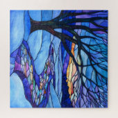 Glas in lood winterlandschap legpuzzel (Horizontaal)