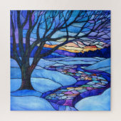 Glas in lood winterlandschap legpuzzel (Verticaal)