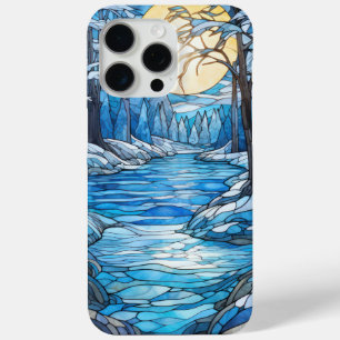 Glas in lood Winterlandschap – Maanverlichte bos iPhone 15 Pro Max Hoesje