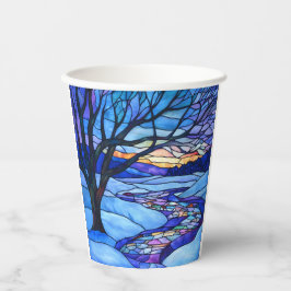 Glas in lood winterlandschap papieren bekers