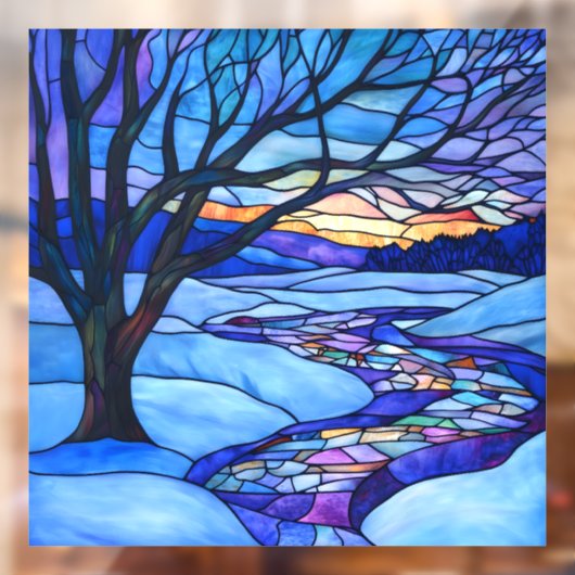 Glas in lood winterlandschap raamsticker (Vel 2)