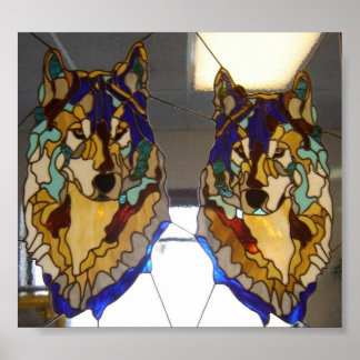 Glas in lood Wolf Pair Poster