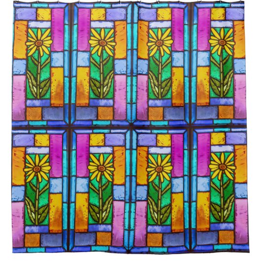 Glas in lood Yellow Daisy Douchegordijn (Voorkant)