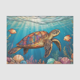 Glas in lood Zee Schildpad, Vis, Koraal, Oceaan Tissuepapier