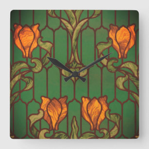 Glas in lood ziet er uit als bloemen vierkante klok