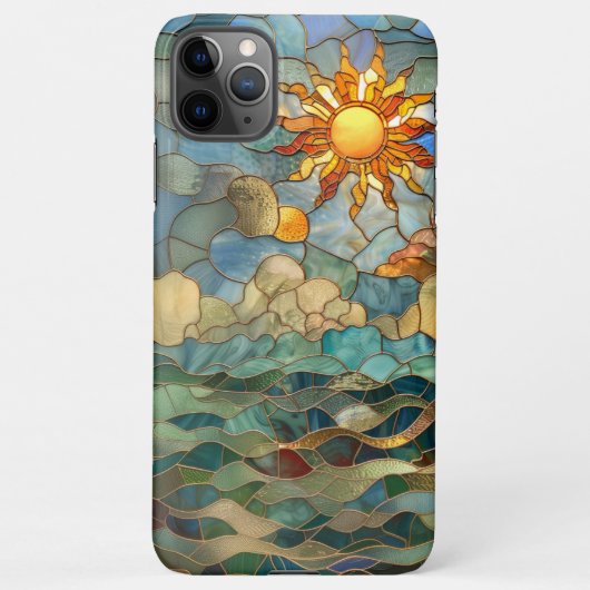 Glas in lood zon, wolken en oceaanontwerp iPhone hoesje (Achterkant)