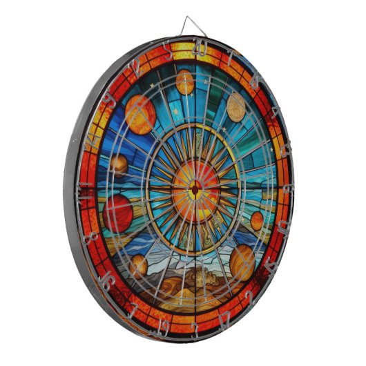 Glas in lood Zonnestelsel Dartboard Dartbord (Voorkant Links)