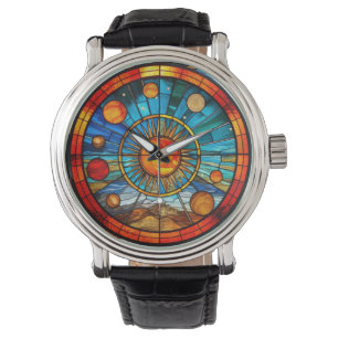 Glas in lood zonnestelsel horloge