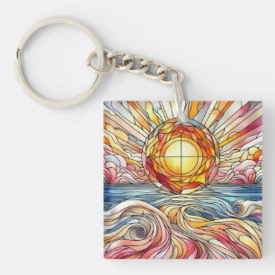 Glas-in-lood Zonsondergang Oceaan Sleutelhanger