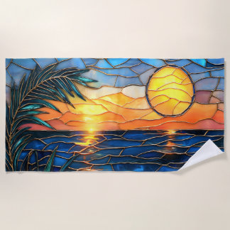 Glas-in-lood Zonsondergang Strandhanddoek Strandlaken