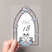 Glas in lood Zwaan Water Lily Trouwtafel Nummer Acryl Uitnodigingen (Insitu (Draagbaar))