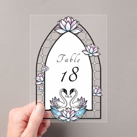 Glas in lood Zwaan Water Lily Trouwtafel Nummer Acryl Uitnodigingen (Insitu (Draagbaar))