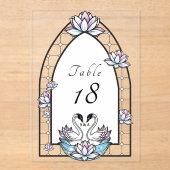 Glas in lood Zwaan Water Lily Trouwtafel Nummer Acryl Uitnodigingen (Voorkant)