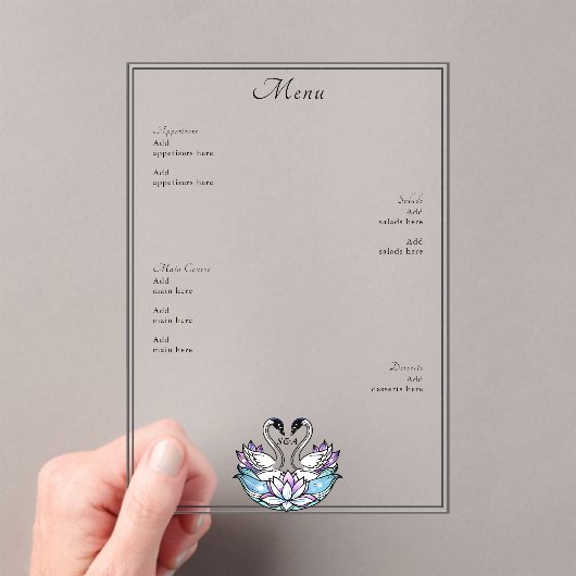 Glas in lood Zwanen Water Lelies Trouwmenu Acryl Uitnodigingen (Insitu (Draagbaar))