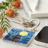 Glas in lood zwarte kat Sterrennacht Sleutelhanger (Voorkant Rechts)