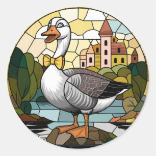 Glas-in-loodkunst, Dwaze Gans Glas-in-lood  Ronde Sticker