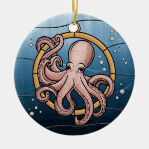 Glas-in-loodkunst, Glas-in-lood Octopus Keramisch Ornament