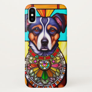 Glas-in-loodkunst met een portret van een hond iPhone x hoesje