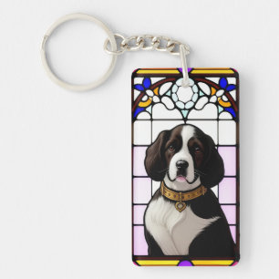 Glas-in-loodkunst met een portret van een hond sleutelhanger