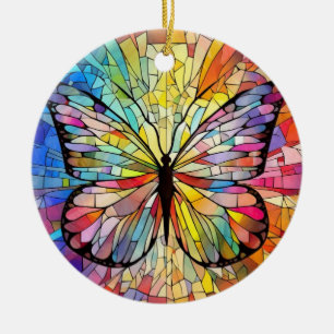 Glas-in-loodkunst, Regenboogvlinder Glas-in-lood Keramisch Ornament