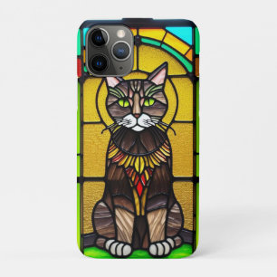 Glas-in-loodontwerp met kat iPhone 11 pro hoesje