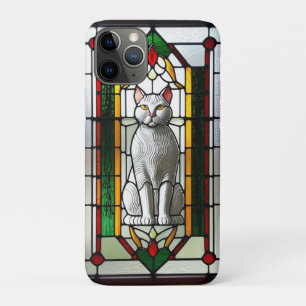 Glas-in-loodontwerp met kat iPhone 11 pro hoesje