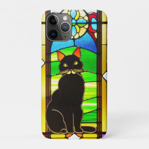 Glas-in-loodontwerp met kat iPhone 11 pro hoesje